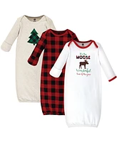 Hudson Baby Baby Boys Unisex Baby Cotton Gowns, Moose Wonderful Time, Preemie/Newborn