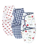 Hudson Baby Baby Boys Quilted Cotton Swaddle Wrap 3pk Farm Animals, 0-3 Months