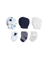 Hudson Baby Baby Boys Caps or Headbands, Bibs, Mittens and Socks 12pc Set, Space, 0-6 Months