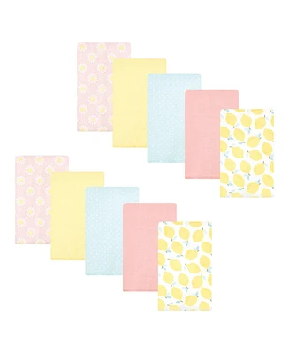 Hudson Baby Infant Girl Cotton Flannel Burp Cloths, Lemon Daisy Pack