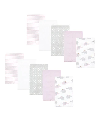 Hudson Baby Infant Girl Cotton Flannel Burp Cloths, Lilac Elephants 10 Pack, One Size