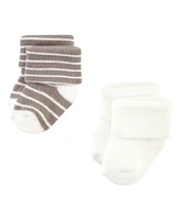 Hudson Baby Boys Cotton Rich Newborn and Terry Socks, Beige Stripe 12 Pack, 6-12 Months