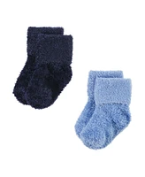 Hudson Baby Boys Cozy Chenille Newborn and Terry Socks, Solid Blue Gray 8 Pack Chenille, 0-6 Months