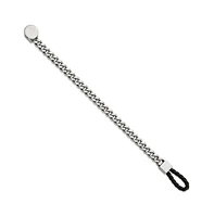 Chisel Stainless Steel Curb Chain with Black Leather Hook Bracelet