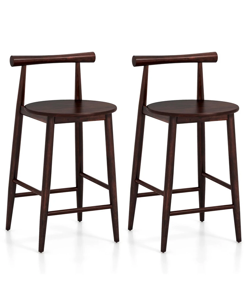 Counter Height Bar Chair Set with Acacia Wood Frame and Supporting Legs-Brown