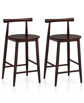 Counter Height Bar Chair Set with Acacia Wood Frame and Supporting Legs-Brown