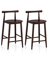 Counter Height Bar Chair Set with Acacia Wood Frame and Supporting Legs-Brown