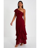 Quiz Women's One-Shoulder Ruffle Maxi Dress