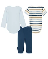 Calvin Klein Baby Boy Long Sleeve Logo Bodysuit, Short Multistripe Bodysuit and Solid Joggers, 3 piece set