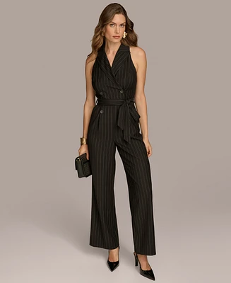 Donna Karan Women's Peak-Lapel Tie-Waist Wide-Leg Jumpsuit