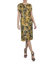 julia jordan Women's Printed Cowl-Neck Short-Sleeve Satin Dress