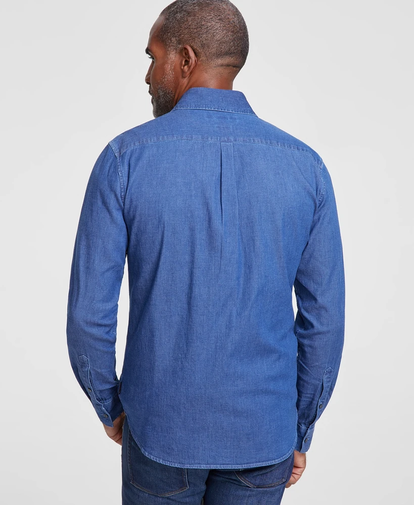 Michael Kors Men's Slim-Fit Double Pocket Chambray Long-Sleeve Button-Down Shirt