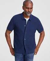 Michael Kors Men's Slim-Fit Racked Stitch Short-Sleeve Button-Down Shirt