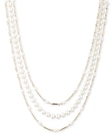 Lauren Ralph Lauren Gold-Tone Bar & Imitation Pearl Layered Collar Necklace, 17" + 3" extender