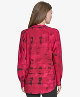 Halston Women's Printed Mandarin-Collar Button-Up Blouse