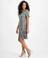 Connected Petite Tiered Short-Sleeve V-Neck Dress