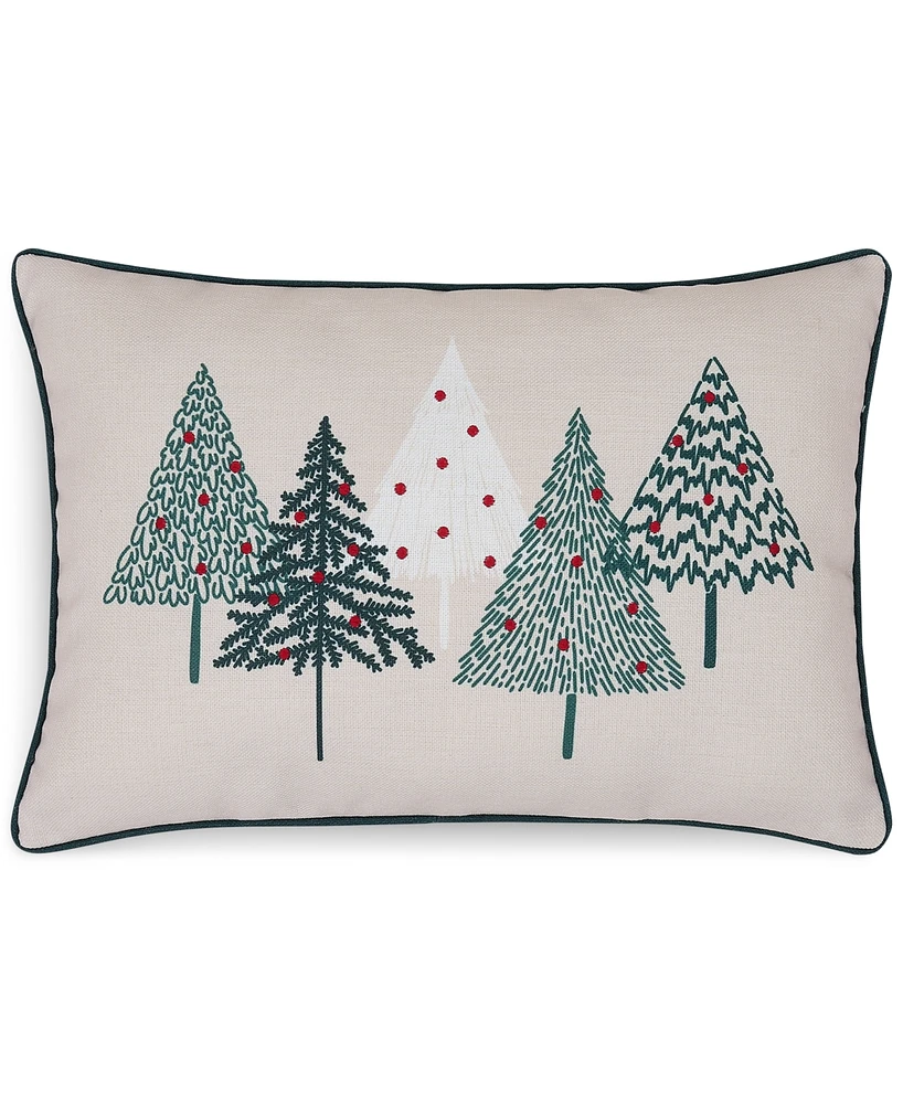 Videri Home Festive Firs Embroidered Decorative Pillow, 13" x 18", Created for Macys