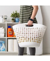 Iris Usa Laundry Basket 40L Durable and Flexible, Portable Round Bin, 1.15 Bushel Hamper for Storage with Ventilation Holes for Closet Dorm, White