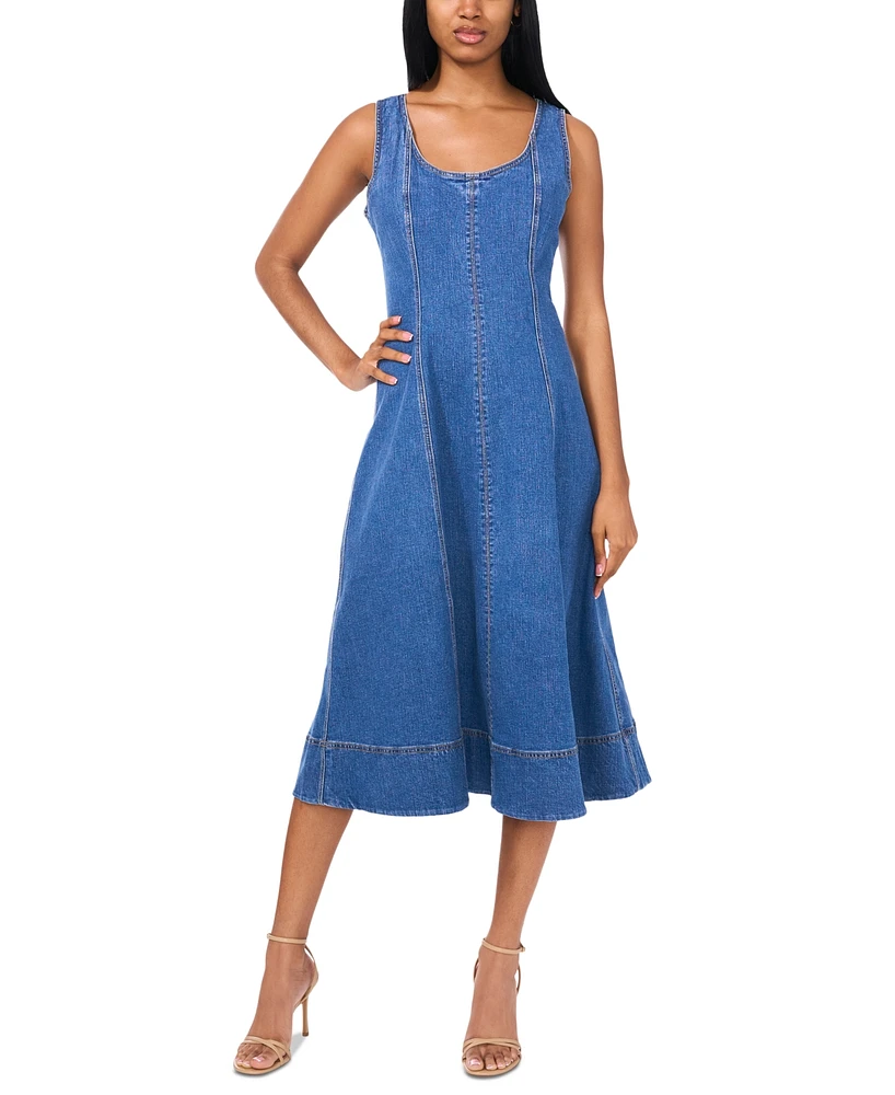 1.state Women's Scoop-Neck Sleeveless Denim Fit & Flare Dress