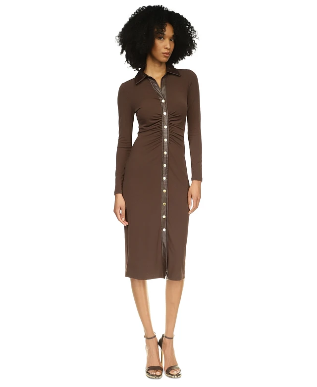 knee length dresses for ladies Michael Michael Kors Appliqued Faux-Leather Mesh Mini Dress