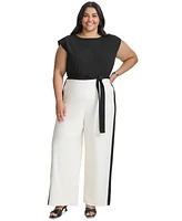 Dkny Plus Tie-Waist Wide-Leg Scuba Crepe Jumpsuit