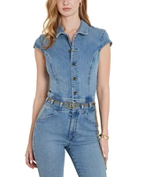 Guess Nova Denim Cap-Sleeve Skinny-Leg Jumpsuit