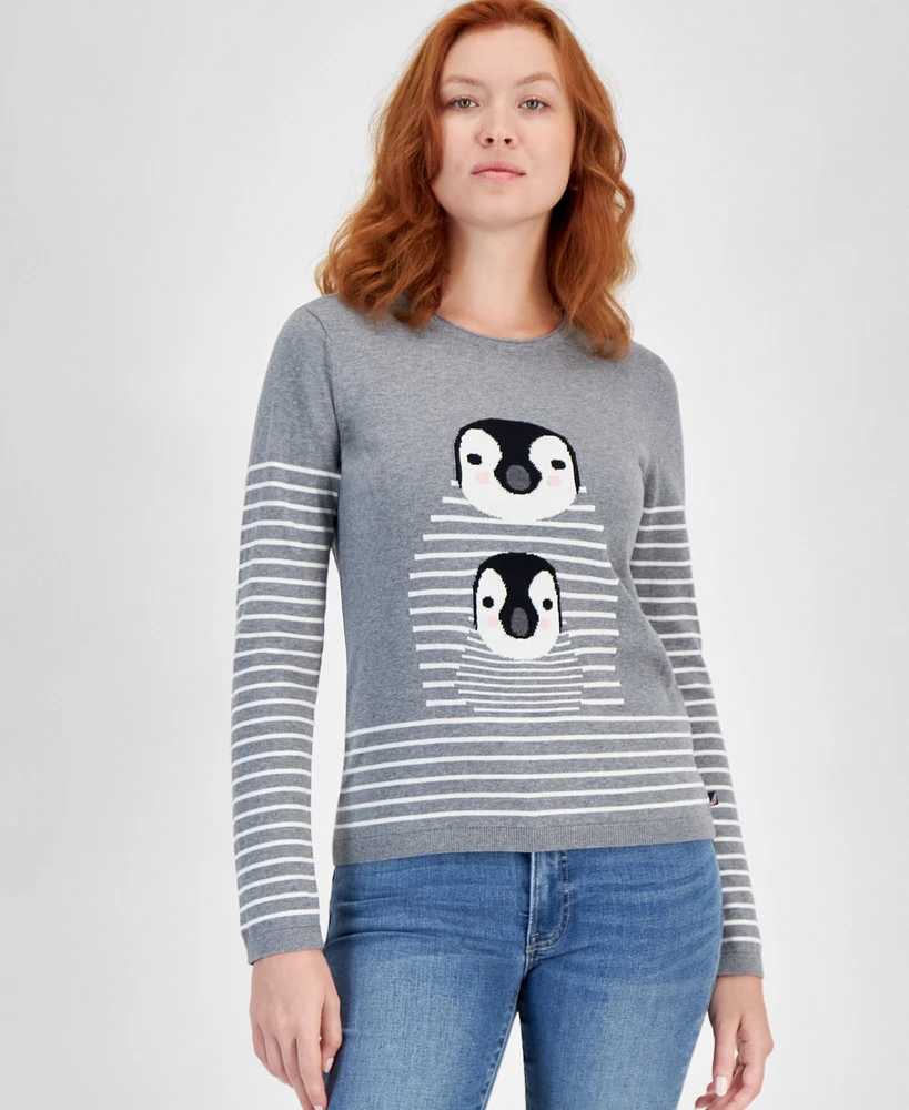 Nautica Jeans Women's Cotton Striped Penguin Sweater