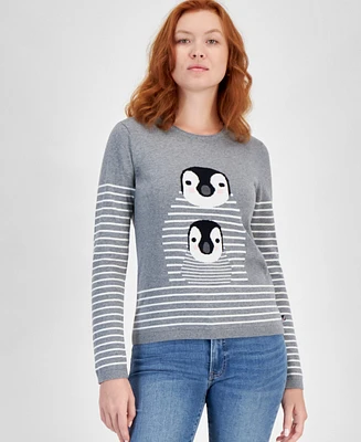 Nautica Jeans Women's Cotton Striped Penguin Sweater