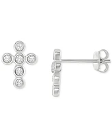 Giani Bernini Cubic Zirconia Bezel Cross Stud Earrings in Sterling Silver, Created for Macy's