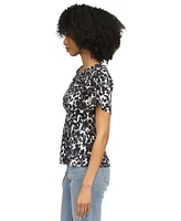 Michael Michael Kors Women's Printed Flutter-Sleeve Keyhole Top