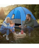 Slickblue 3 Person Outdoor Camping Tent with Removable Floor Mat for Camping Hiking Traveling-Blue