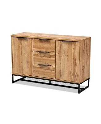 Baxton Studio Reid Modern and Contemporary Industrial Oak Finished Wood and Black Metal 3-Drawer Sideboard Buffet