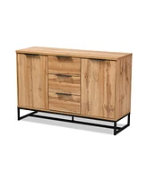 Baxton Studio Reid Modern and Contemporary Industrial Oak Finished Wood and Black Metal 3-Drawer Sideboard Buffet