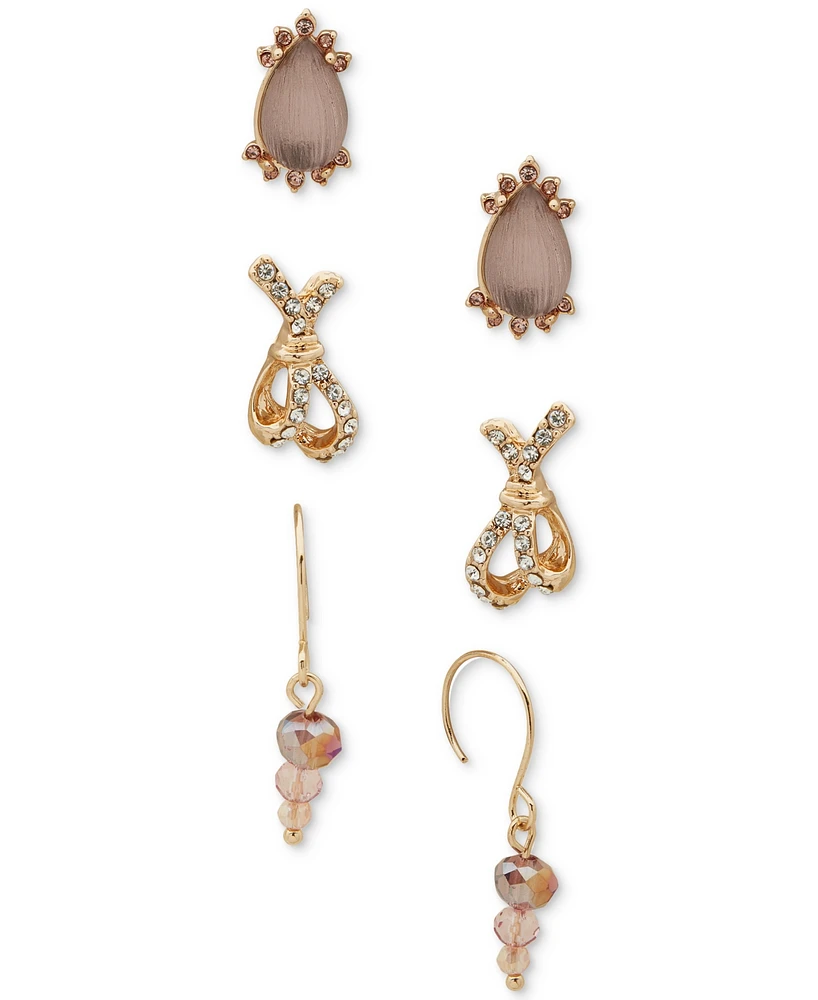 lonna & lilly Gold-Tone 3-Pc. Set Crystal & Bead Earrings