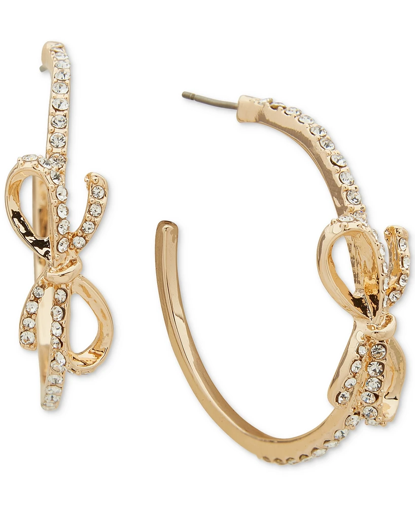 lonna & lilly Gold-Tone Crystal Bow Hoop Earrings, 1"