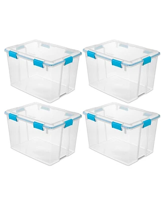 Sterilite 80 Quart Gasket Box, Stackable Storage Bin with Latching Lid, 4 Pack