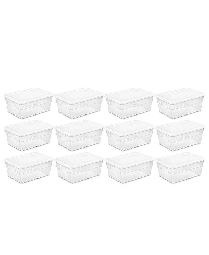 Sterilite 16 Quart Stacking Storage Box Container Tub with Lid, Clear (12 Pack)