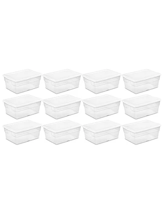 Sterilite 16 Quart Stacking Storage Box Container Tub with Lid, Clear (12 Pack)