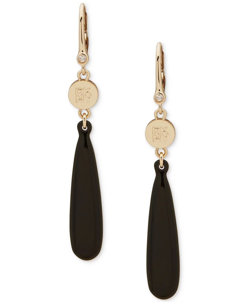 Dkny Gold-Tone Logo Long Double Drop Earrings