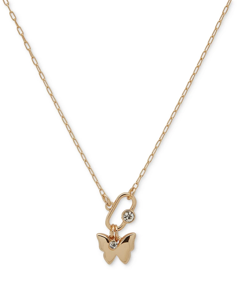 Dkny Gold-Tone Crystal Butterfly Pendant Necklace, 16" + 3" extender