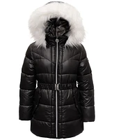 Michael Kors Toddler & Little Girls Belted Stadium Puffer Jacket with Faux-Fur Trim