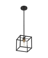 Possini Euro Design Delaney Black Burnished Brass Mini Pendant Light 8" Wide Modern Square Cage Round Clear Glass Shade Fixture Dining Room House Entr