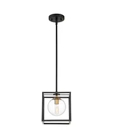 Possini Euro Design Delaney Black Burnished Brass Mini Pendant Light 8" Wide Modern Square Cage Round Clear Glass Shade Fixture Dining Room House Entr