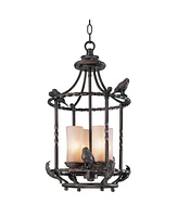 Song Birds Wrought Iron Bronze Pendant Chandelier 13 1/2" Wide Rustic Cage Scavo Glass 4-Light Fixture for Dining Room House Foyer Kitchen Island Entr