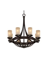 Franklin Iron Works Sperry Industrial Bronze Chandelier 28" Wide Rustic Farmhouse Cylinder Scavo Glass 8-Light Fixture for Dining Room House Foyer Kit