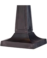 Art Deco Tiffany Style Accent Table Lamp 21.5" High Mission Bronze Brown Antique Cream Amber Stained Glass Shade Decor for Living Room Bedroom House B