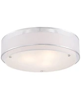 Possini Euro Design Double Organza Modern Ceiling Light Flush-Mount Fixture 20" Wide Chrome 3-Light Sheer Off White Drum Shades for Bedroom Kitchen Li