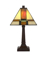 Robert Louis Tiffany Morris Mission Antique Tiffany Style Mini Accent Table Lamp Led 14 1/4" High Warm Brown Art Deco Stained Glass Shade Decor for Be