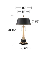 Georgetown Traditional Desk Table Lamp 28 1/2" Tall with Usb Charging Port Warm Brass Steel Black Gold Trim Drum Shade for Living Room Bedroom Ni