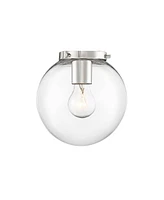 Possini Euro Design Fairling Mid Century Modern Wall Light Sconce Polished Nickel Hardwired 7 1/2" Wide Fixture Clear Glass Globe Shade Bedroom Bathro